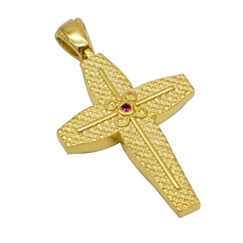 CROSS Handmade Byzantine Double Sided SENZIO Collection in K14 Yellow Gold with Zircon Τ980Υ.Κ14