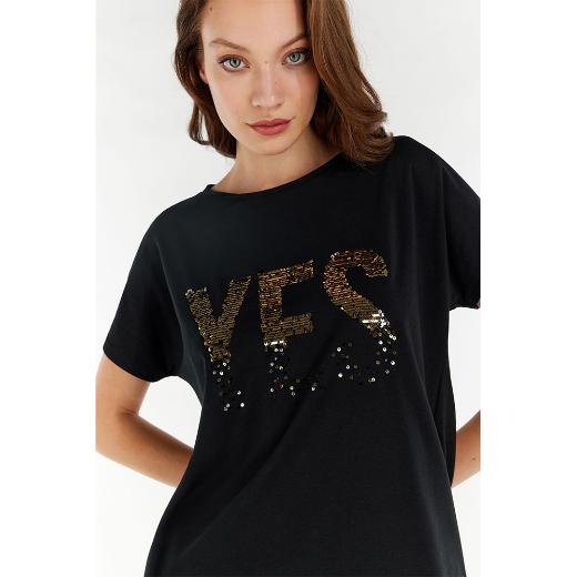 FREDDY COMFORT-FIT T-SHIRT WITH A LARGE SEQUIN “YES” γυναικείο t-shirt 0