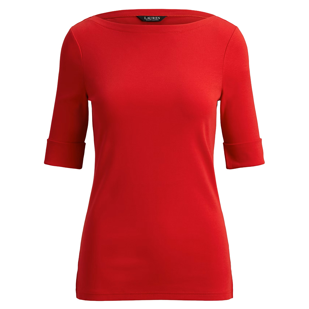 LAUREN RALPH LAUREN RFND STRTCH 1X1 RIB-ELB SLV BT NK TOP 200654963200 3