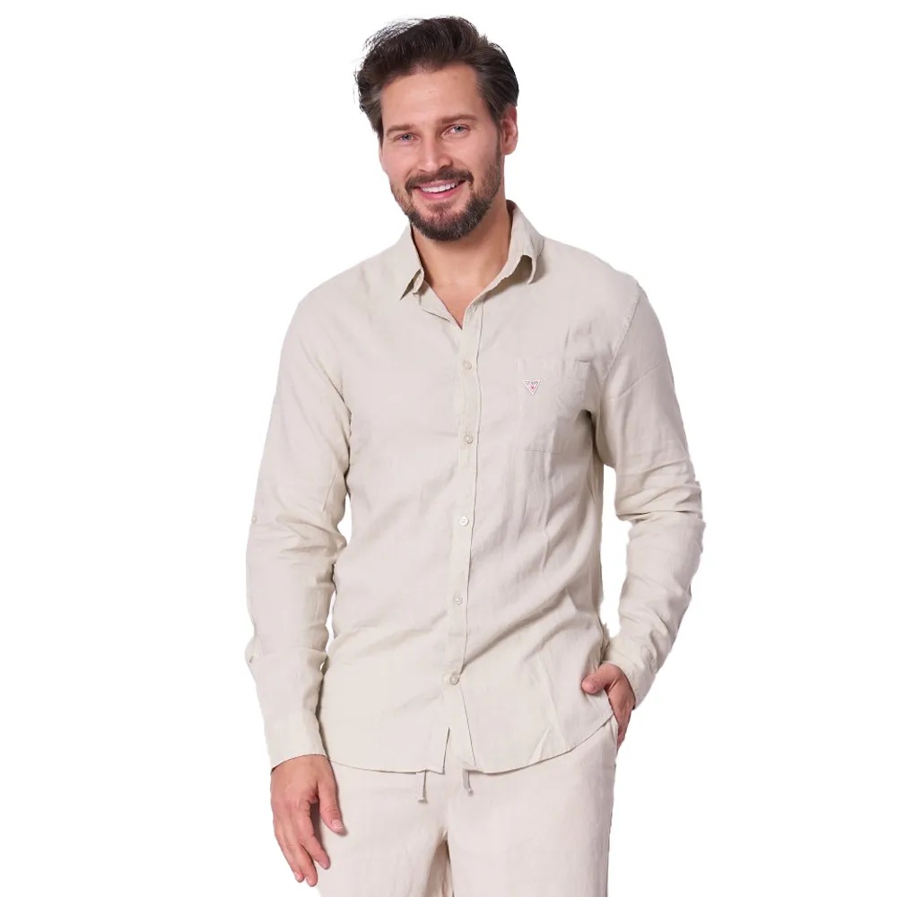 GUESS LS ROLL-UP SHIRT - LINEN VISCOSE FLUID 143 ΠΟΥΚΑΜΙΣΟ M F4GH00WG3L0 1