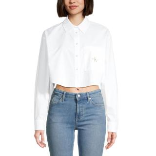 CALVIN KLEIN WOVEN LABEL CROPPED LS SHIRT J20J222614