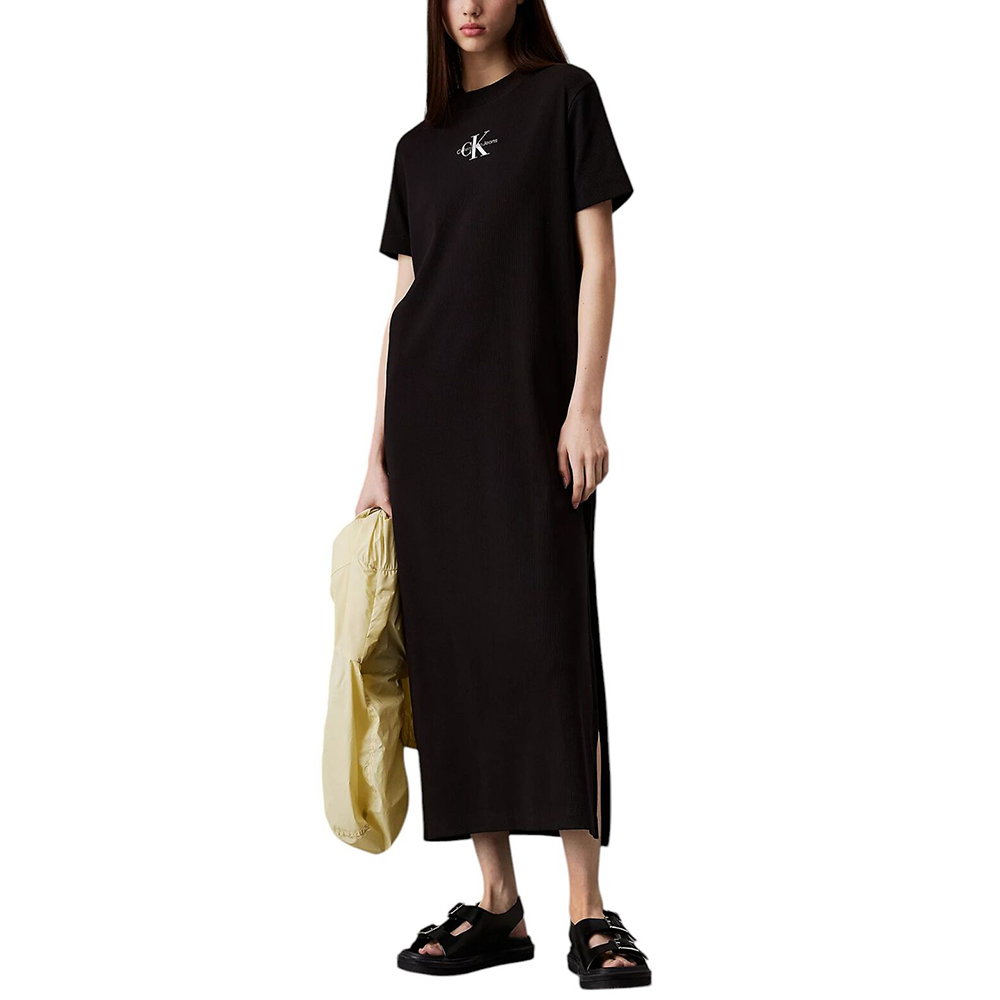 CALVIN KLEIN MONOLOGO LONG RIB TEE DRESS J20J225543 1