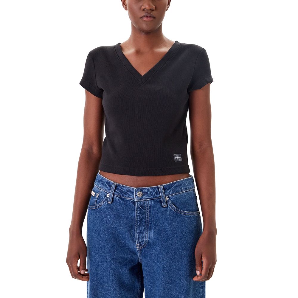 CALVIN KLEIN A- SS WOVEN LABEL RIB VNECK TE LV047C910G 1