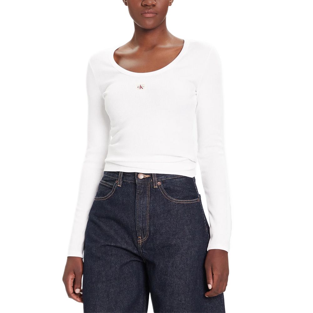 CALVIN KLEIN LS WOVEN LABEL 2X2 RIB SCOOP N LV047D218G 1