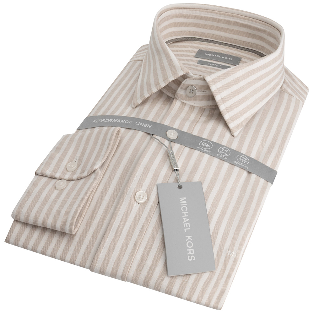 MICHAEL KORS PERFORM LINEN STRIPE SLIM SHIRTMK0DS01675 2
