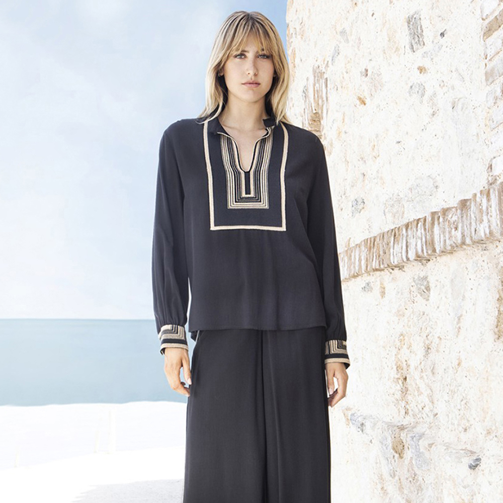 AGGEL Crepe marocaine shirt with knitted details SS55006KF 1