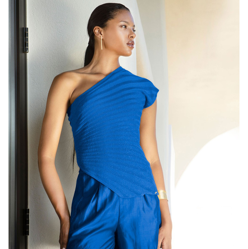AGGEL Lurex-lyocell one shoulder blouse SS61109K