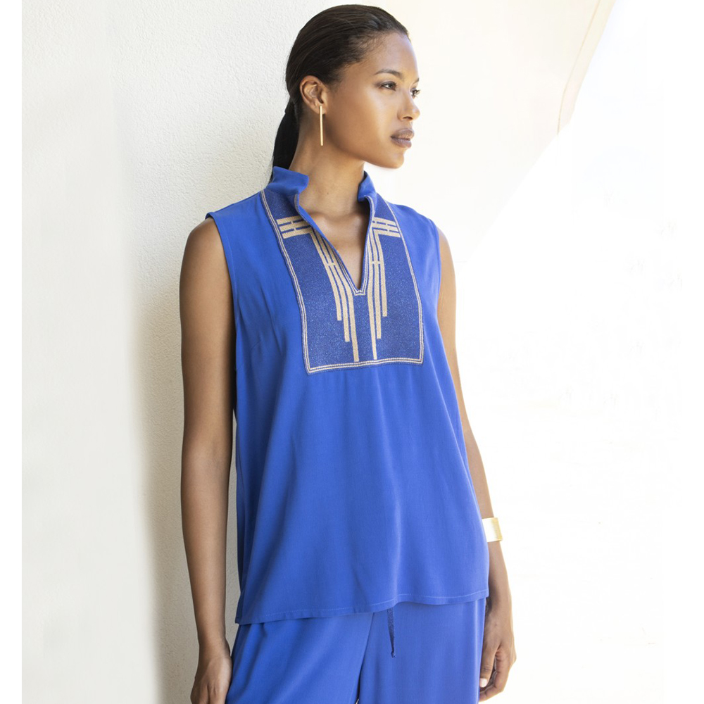 AGGEL Crepe marocaine sleeveless top with knitted details SS61134KF 1