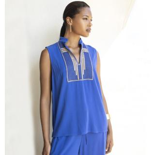 AGGEL Crepe marocaine sleeveless top with knitted details SS61134KF