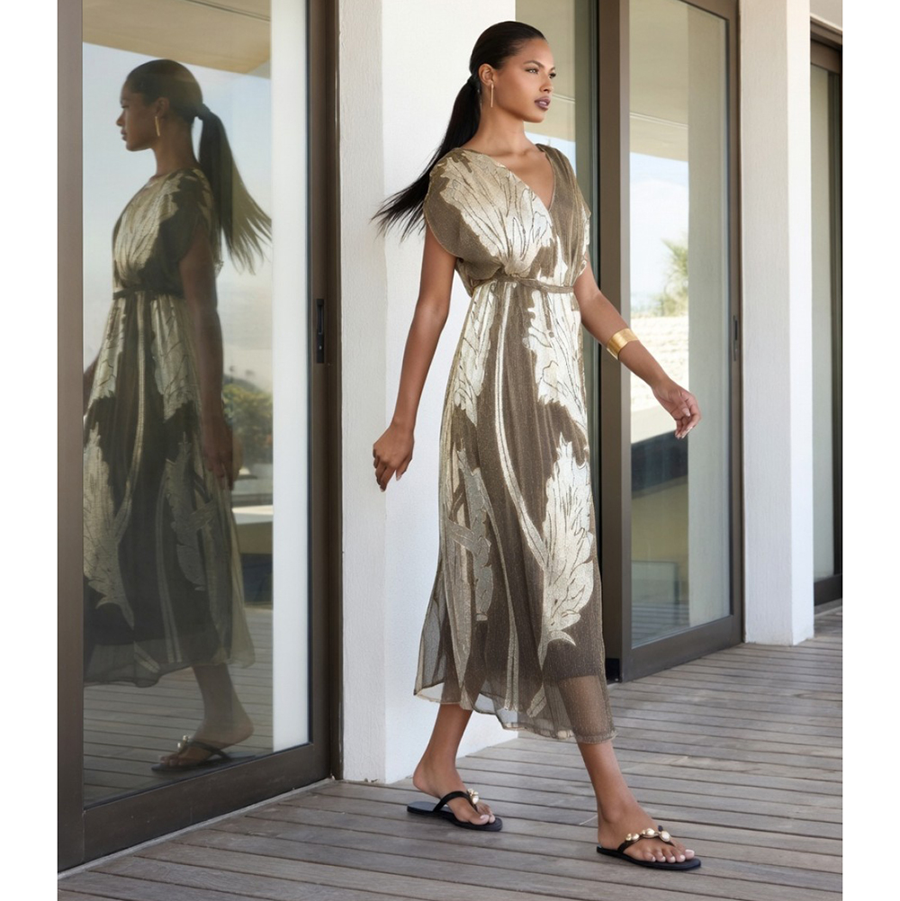 AGGEL Metallic plisse midi dress with knitted details SS63121KF