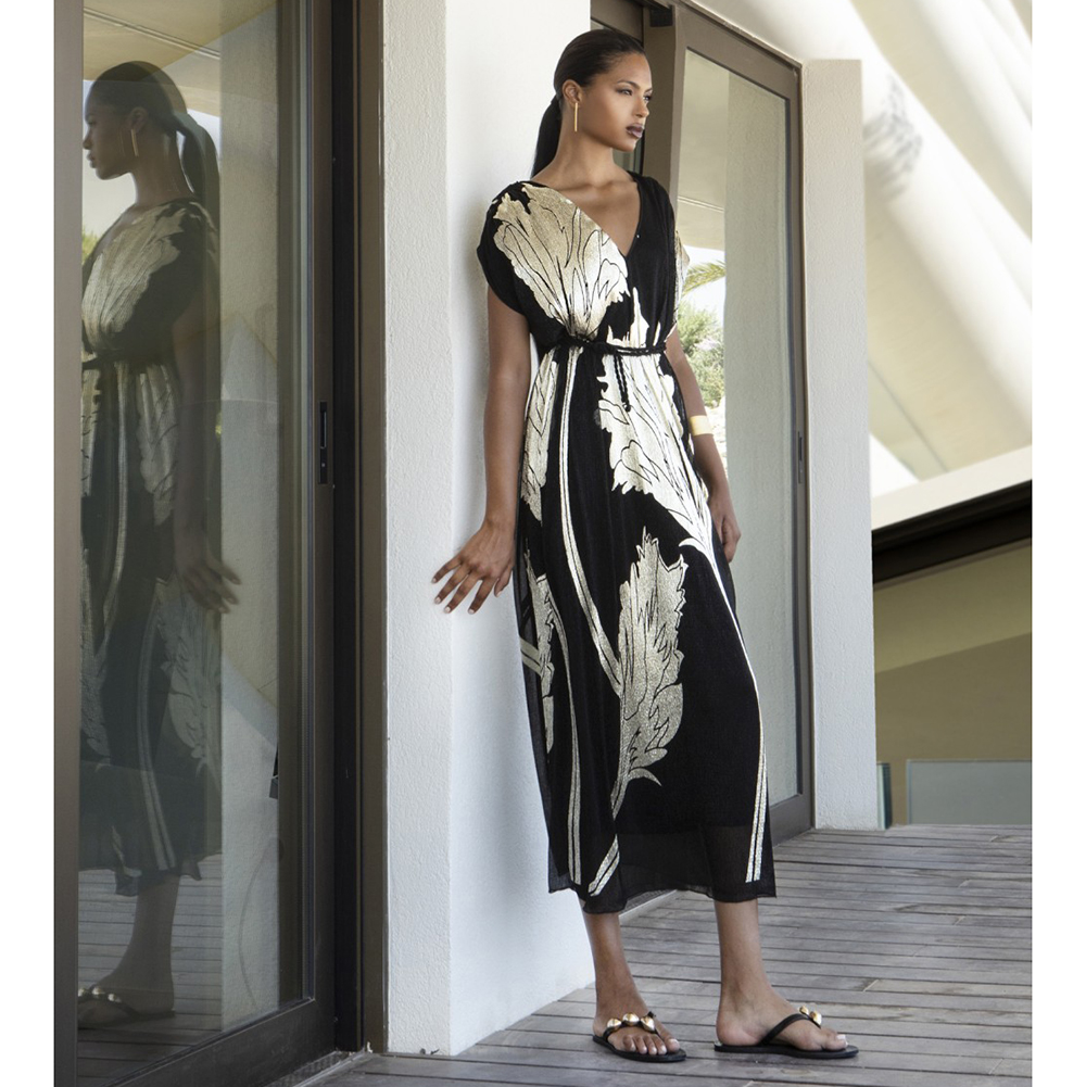 AGGEL Metallic plisse midi dress with knitted details SS63121KF 1