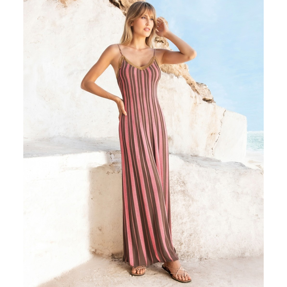 AGGEL Lurex δίχρωμο τρυπητό φόρεμα SS63202K