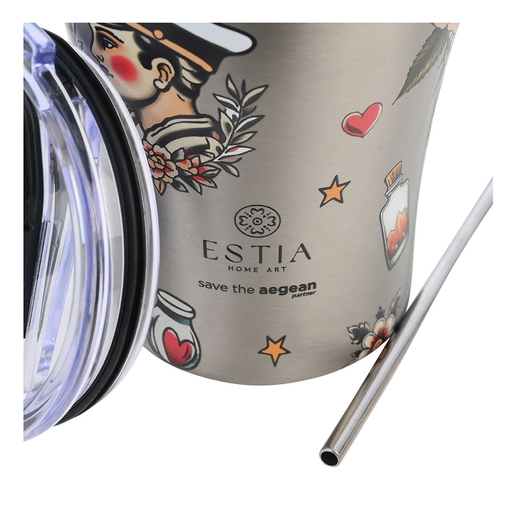 Ποτήρι Θερμός Ανοξείδωτο Coffee Mug Save The Aegean -Old School Ink 350ml 31770 Estia - 2