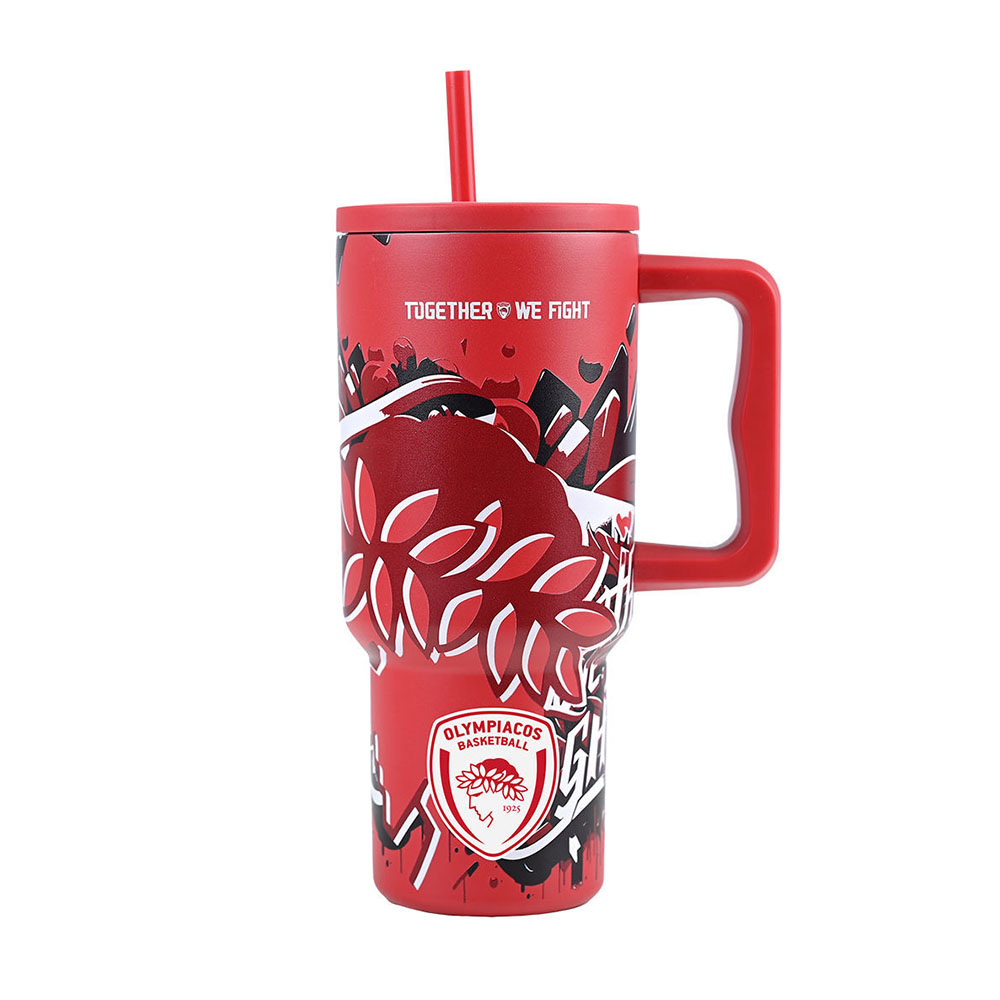 Ποτήρι Θερμός με Καλαμάκι Straw Tumbler XL Olympiakos BC Edition - Together We Fight 900ml 35976 Estia - 112428