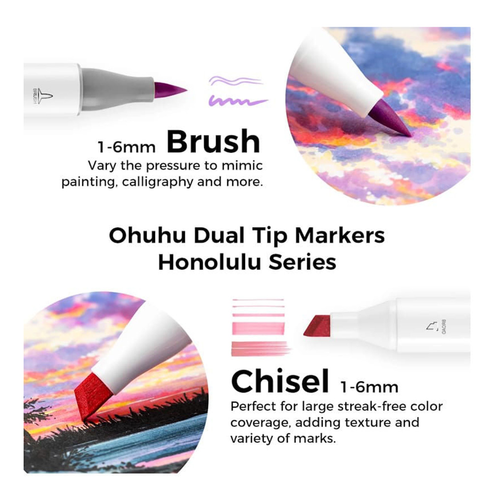 Μαρκαδόροι Αλκοόλης 104+1 τεμαχίων Διπλής Μύτης Honolulu B OHU-Y30-80404-09 Ohuhu - 2