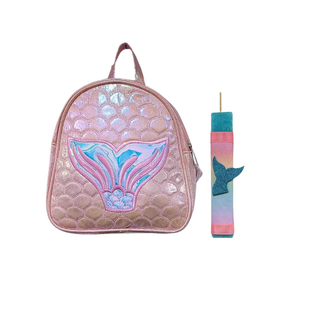 Χειροποίητη Αρωματική Λαμπάδα για Κορίτσι2025004 με Ροζ Ιριδίζον Σακίδιο Πλάτης Γοργόνα - 0