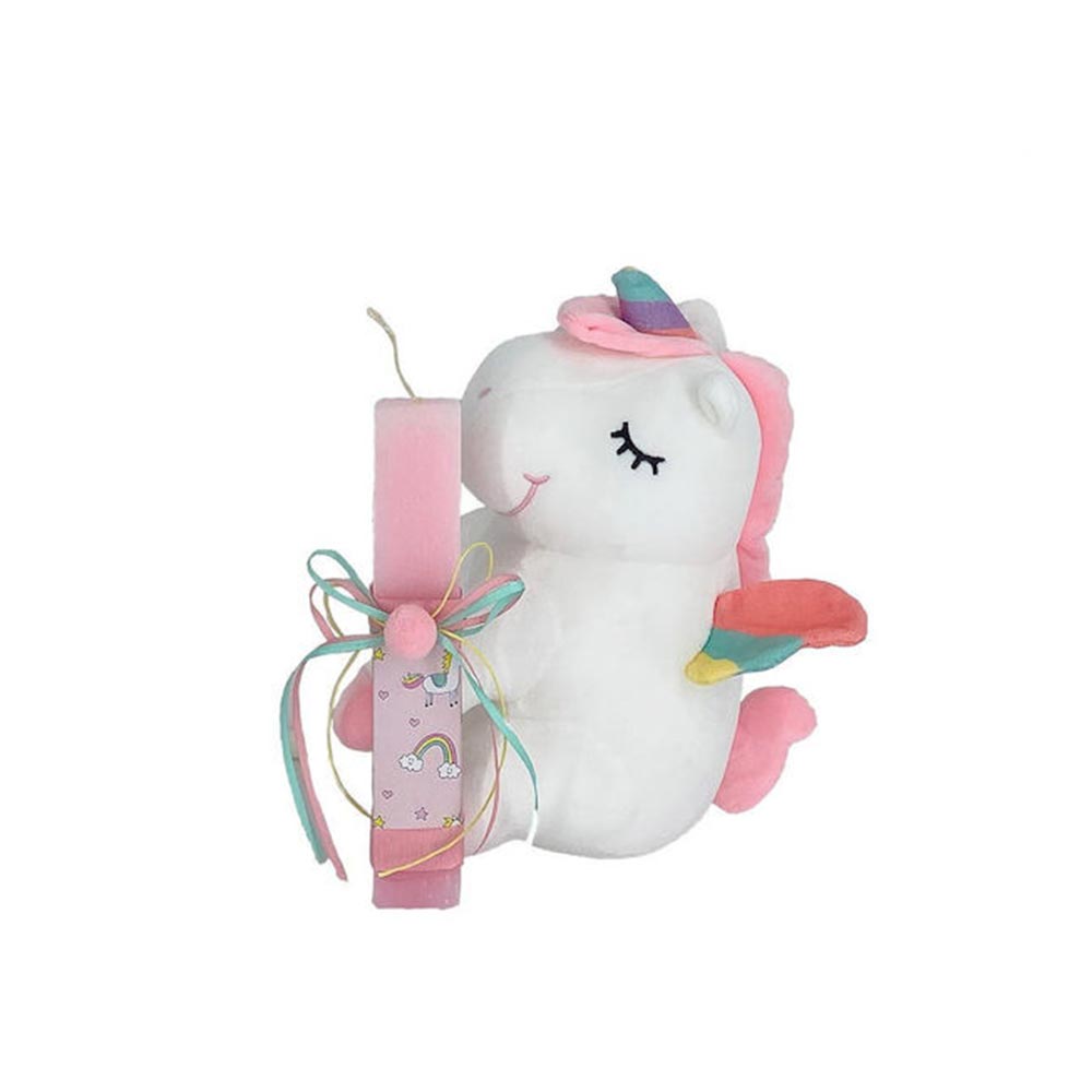 Χειροποίητη Αρωματική Λαμπάδα για Κορίτσι  με Λούτρινο Ροζ Μονόκερο - 74749