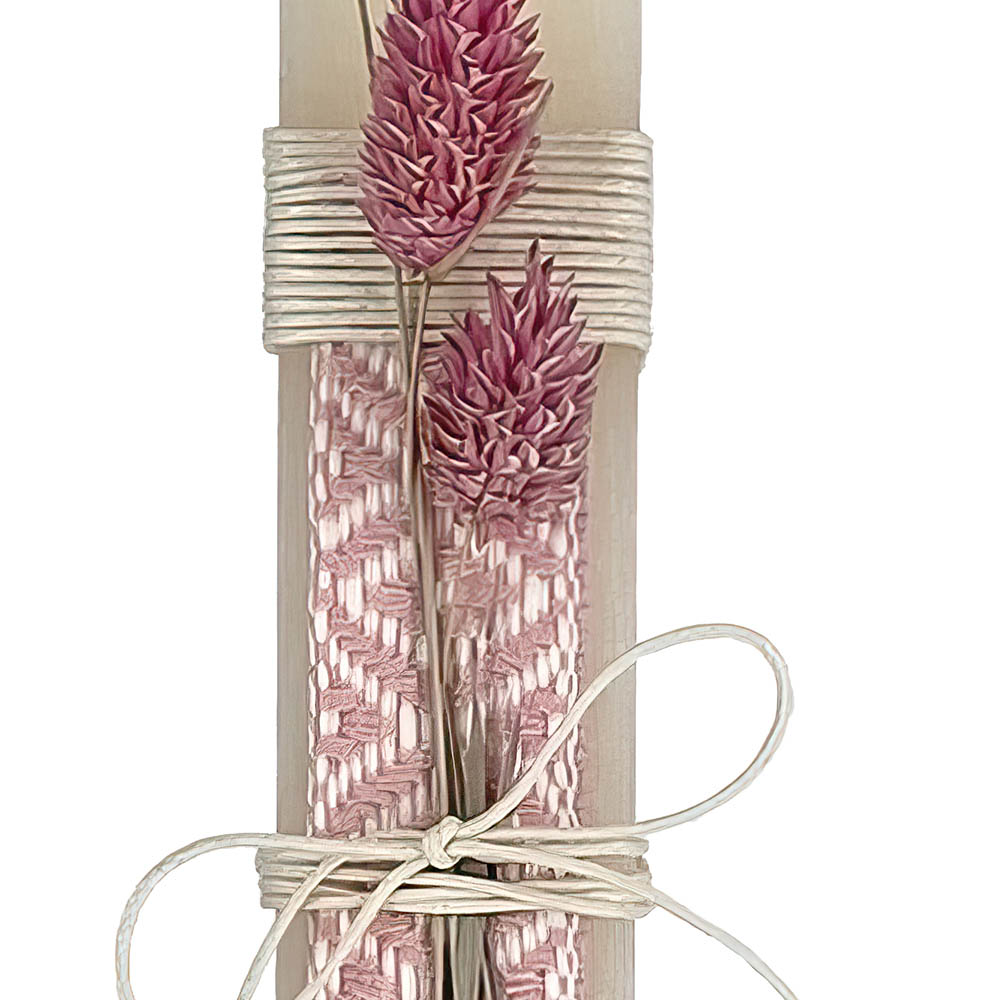 Χειροποίητη Αρωματική Λαμπάδα με Ρόζ Λουλούδια Boho - 1