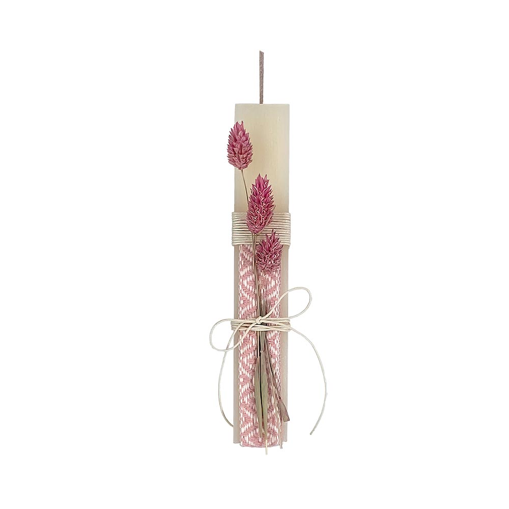 Χειροποίητη Αρωματική Λαμπάδα με Ρόζ Λουλούδια Boho - 73312
