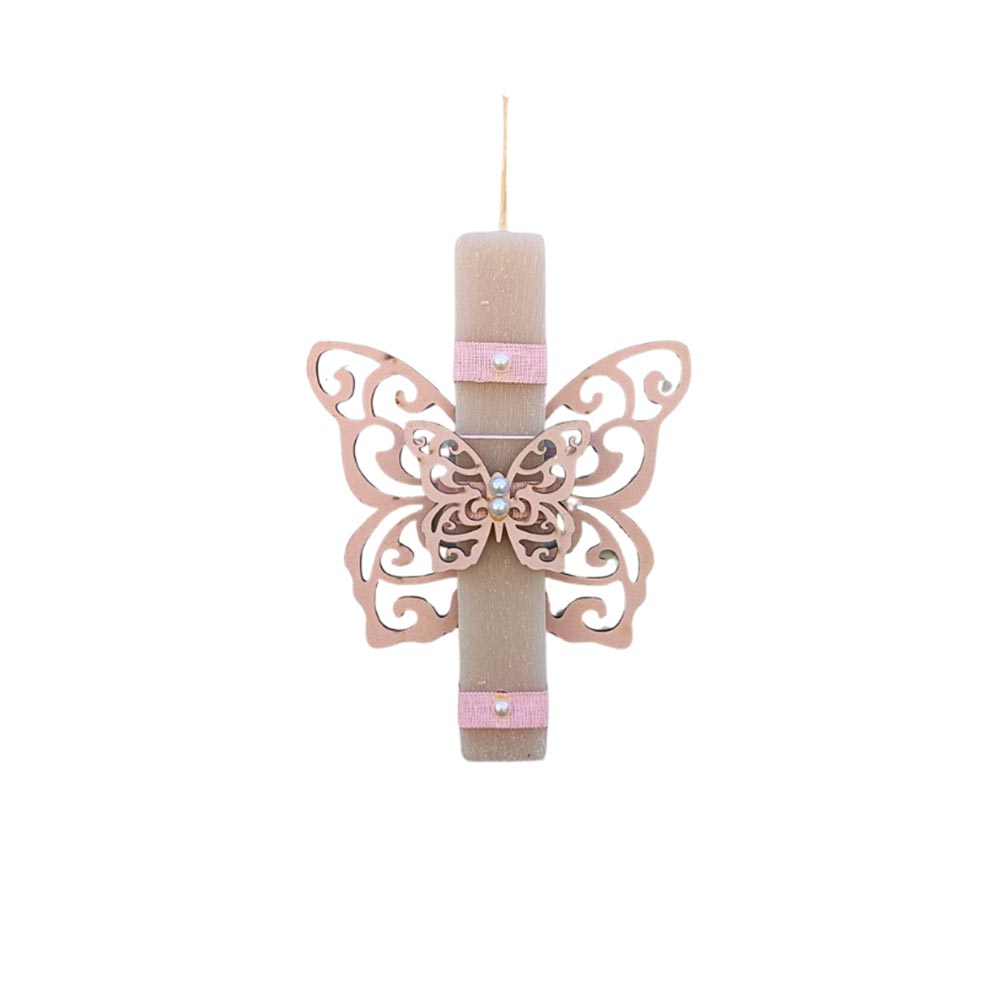 Χειροποίητη Αρωματική Λαμπάδα για Κορίτσι με 2 Ξύλινα Διακοσμητικά Πεταλούδα - 112483
