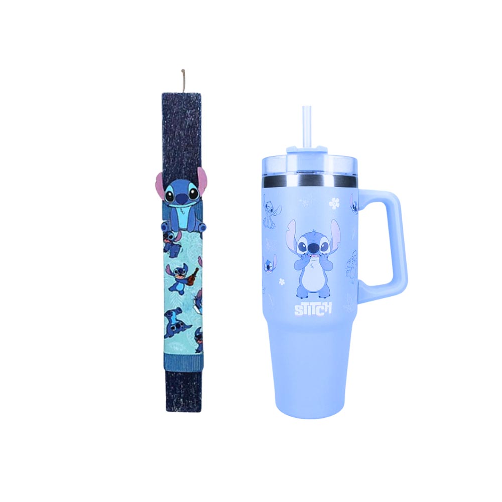 Χειροποίητη Αρωματική Λαμπάδα για Κορίτσι με Ανοξείδωτο Ποτήρι Θερμός 900ml Stitch - 112631