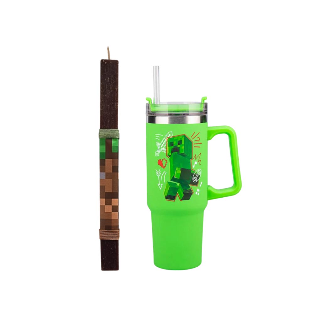 Χειροποίητη Αρωματική Λαμπάδα για Αγόρι με Ανοξείδωτο Ποτήρι Θερμός 900ml Minecraft - 112656