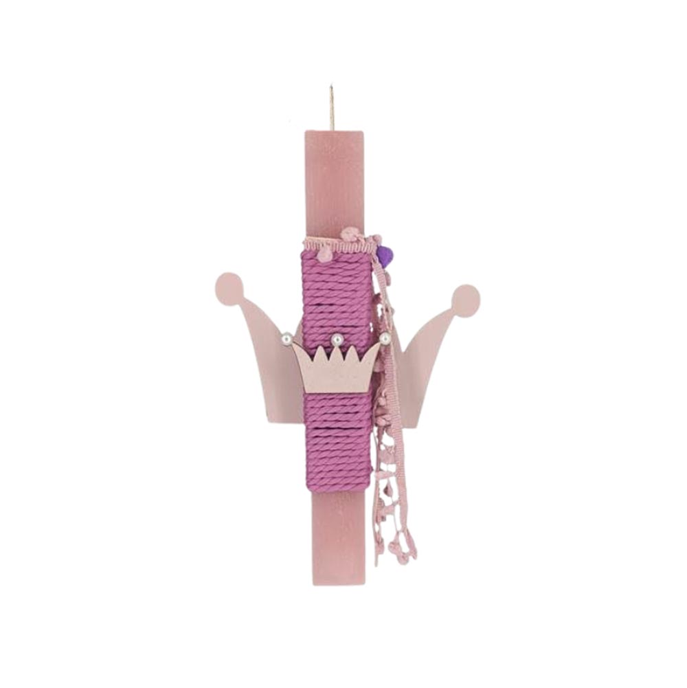 Χειροποίητη Αρωματική Λαμπάδα για Κορίτσι με 2 Ξύλίνα Διακοσμητικά Κορώνα - 112786