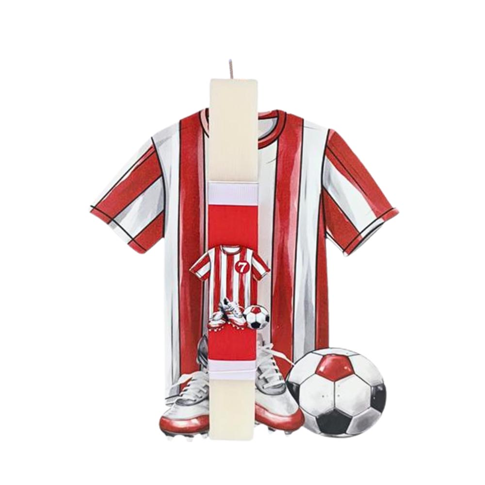 Χειροποίητη Αρωματική Λαμπάδα για Αγόρι με 2 Ξύλινα Διακοσμητικά Ολυμπιακός - 112804