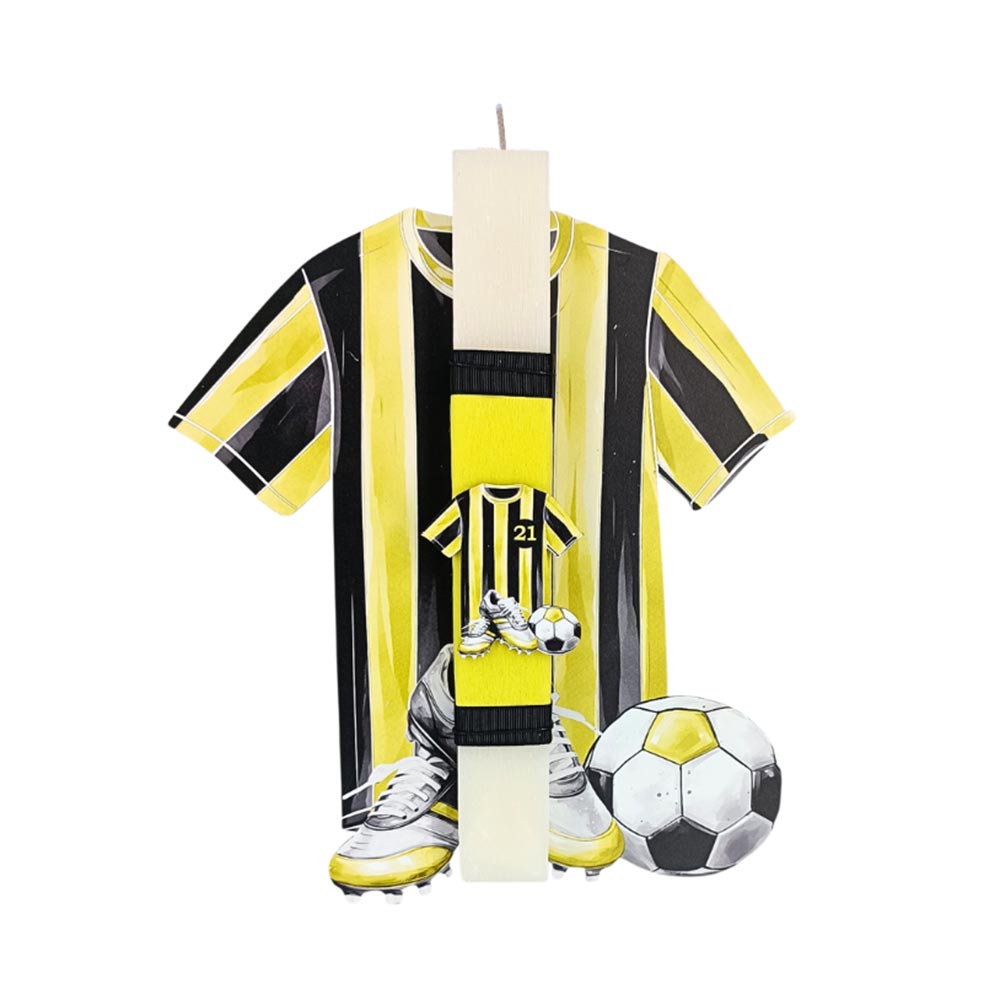 Χειροποίητη Αρωματική Λαμπάδα για Αγόρι με 2 Ξύλινα Διακοσμητικά Κιτρινόμαυρης Ομάδας - 112816