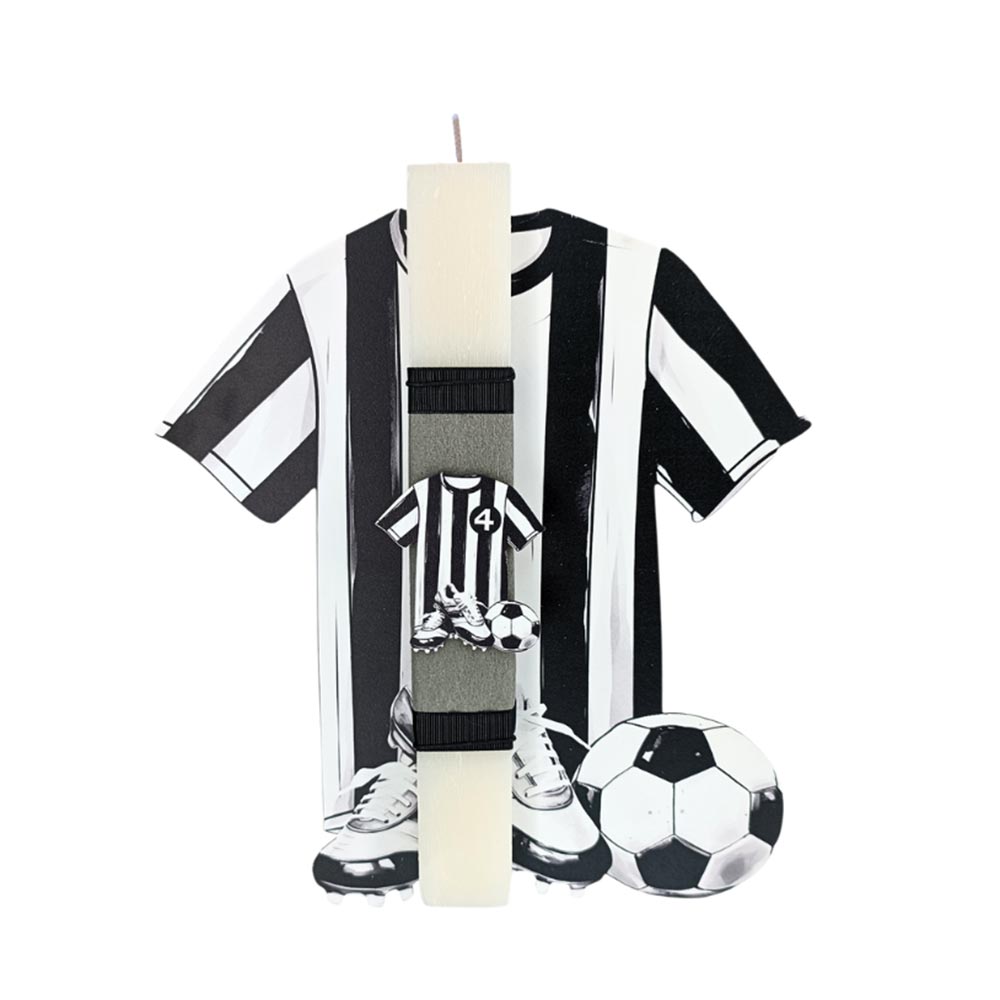 Χειροποίητη Αρωματική Λαμπάδα για Αγόρι με 2 Ξύλινα Διακοσμητικά Ασπρόμαυρης Ομάδας - 112820