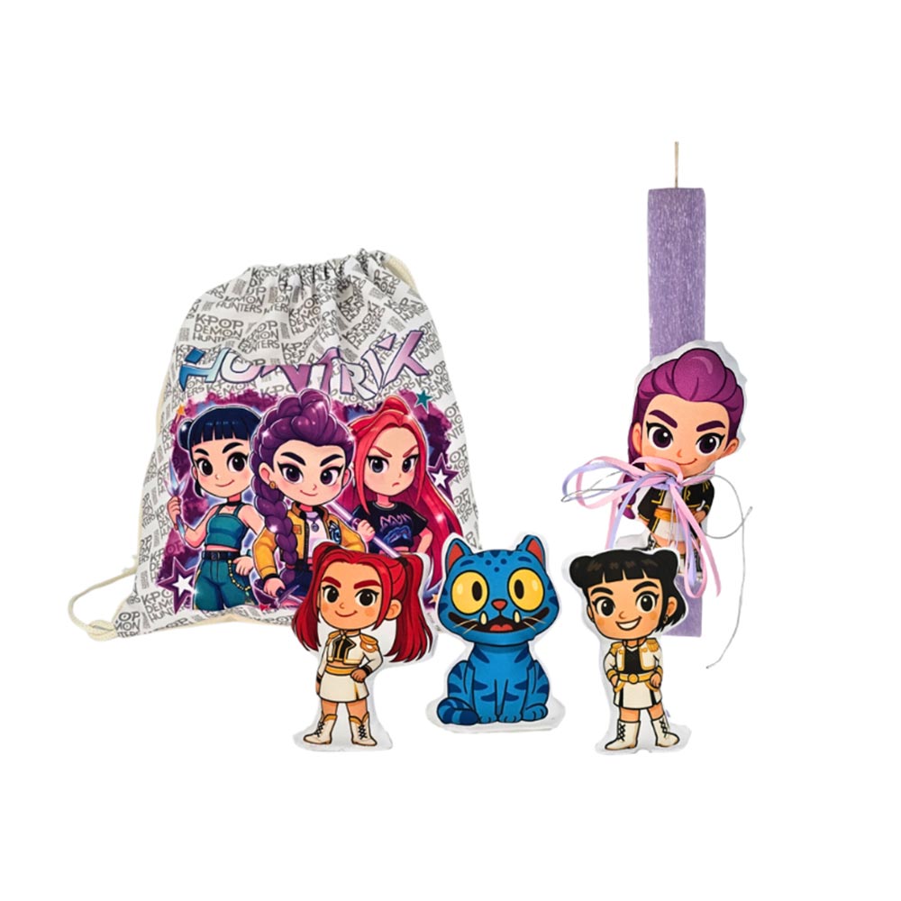 Χειροποίητη Αρωματική Λαμπάδα για Κορίτσι με Σακίδιο και 4 Μαξιλαροκουκλάκια Huntrix  - 113172