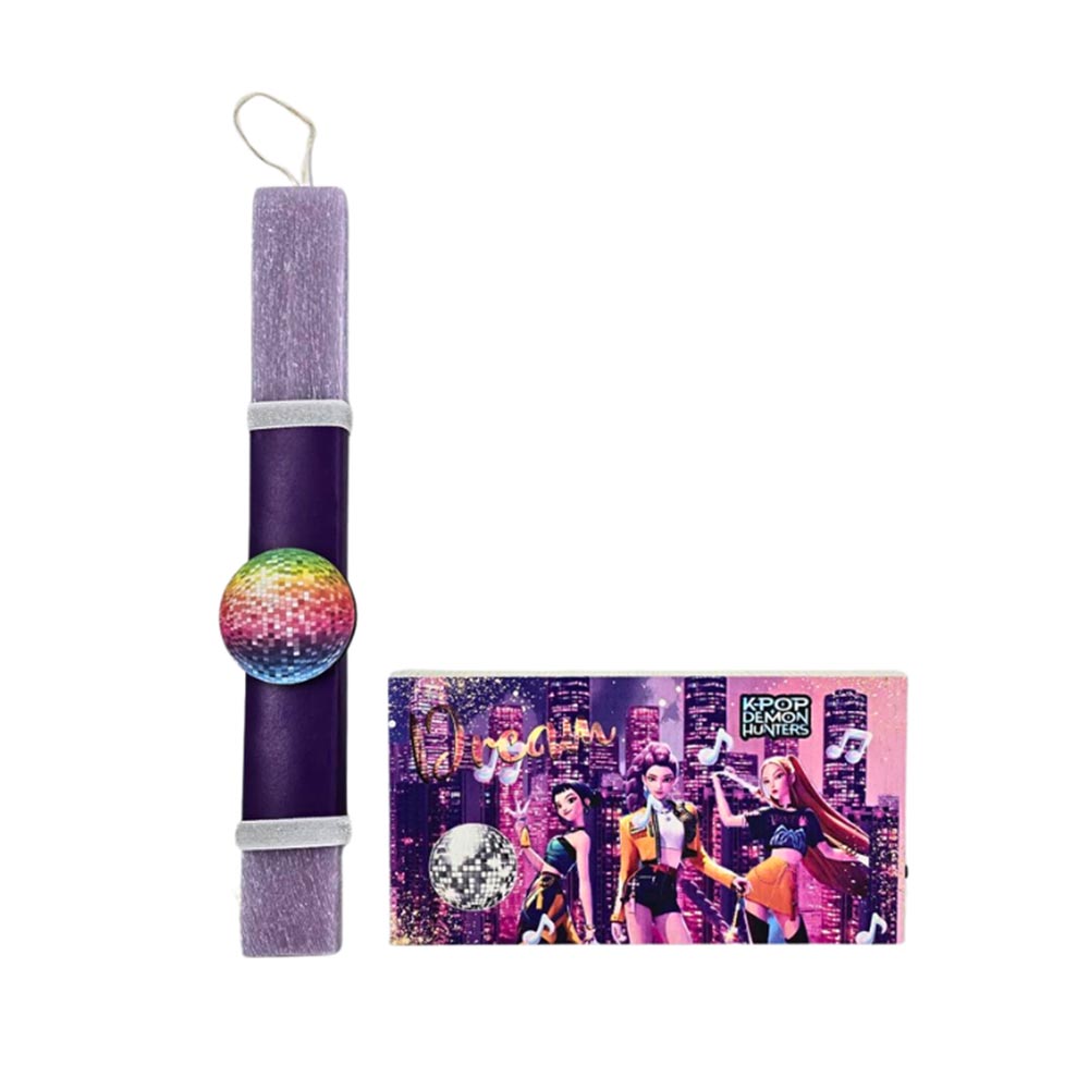 Χειροποίητη Αρωματική Λαμπάδα για Κορίτσι με Ξύλινο Επιτραπέζιο Φωτιζόμενο Κάδρο Huntrix - 113260