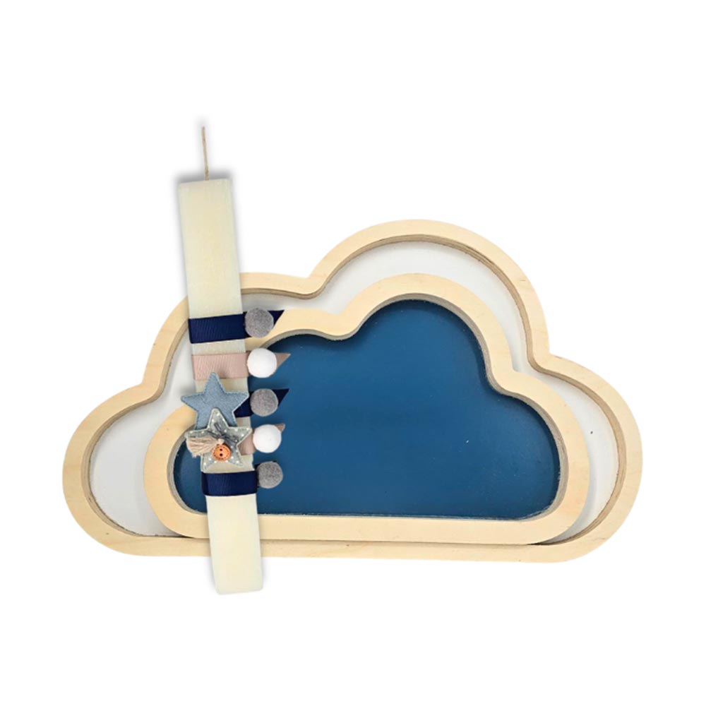 Χειροποίητη Αρωματική Λαμπάδα για Αγόρι με Σετ Διακοσμητικά Καδράκια Μπλε Σύννεφο - 113286