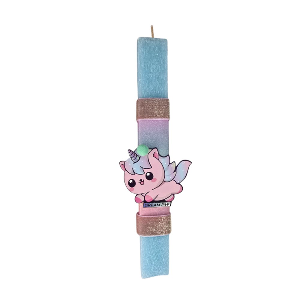 Χειροποίητη Αρωματική Λαμπάδα για Κορίτσι με Γούνινο Σημειωματάριο 30cm με Καλλυντικά Μονόκερος - 1