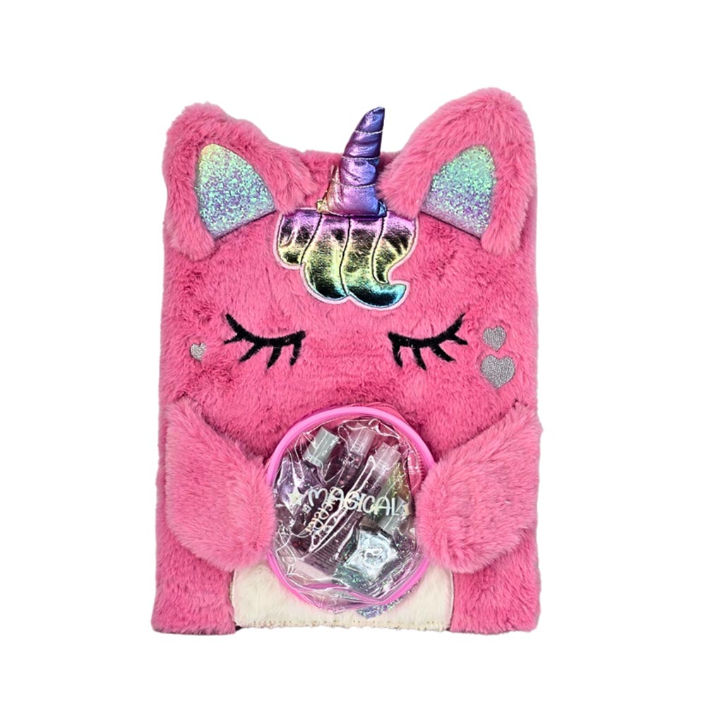 Χειροποίητη Αρωματική Λαμπάδα για Κορίτσι με Γούνινο Σημειωματάριο 30cm με Καλλυντικά Μονόκερος - 4