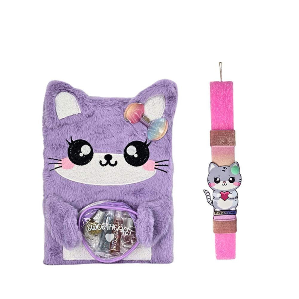 Χειροποίητη Αρωματική Λαμπάδα για Κορίτσι με Γούνινο Σημειωματάριο 30cm με Καλλυντικά Γατούλα - 114023