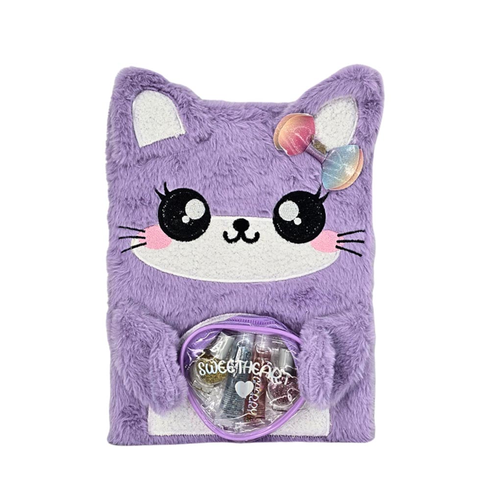 Χειροποίητη Αρωματική Λαμπάδα για Κορίτσι με Γούνινο Σημειωματάριο 30cm με Καλλυντικά Γατούλα - 4