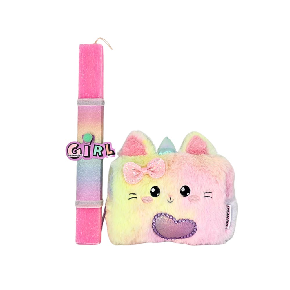 Χειροποίητη Αρωματική Λαμπάδα για Κορίτσι με Γούνινο Νεσεσέρ Γατούλα - 114029