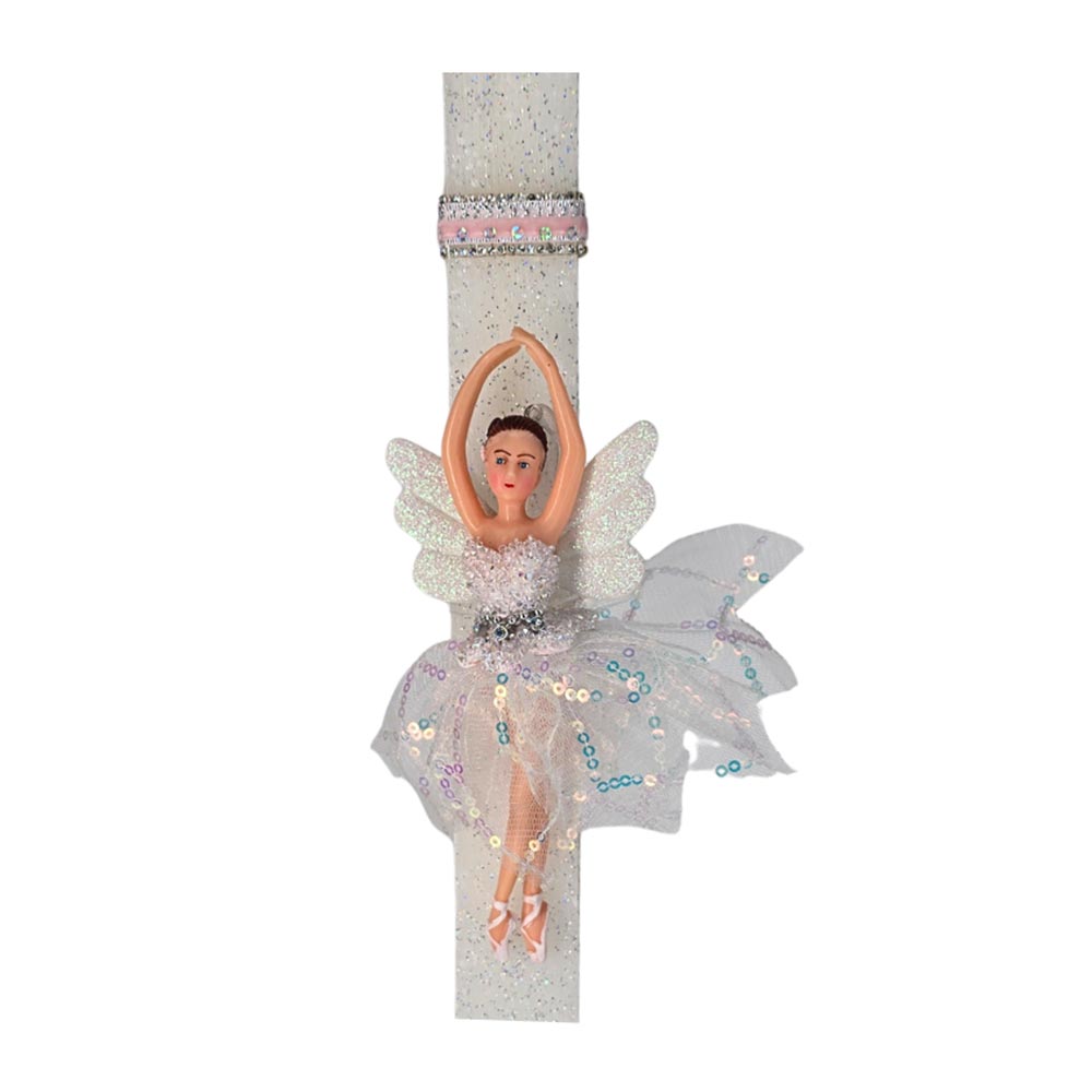 Χειροποίητη Αρωματική Λαμπάδα Με Glitter για Κορίτσι με Ξωτικό Μπαλαρίνα με Ασημένια Φούστα - 1