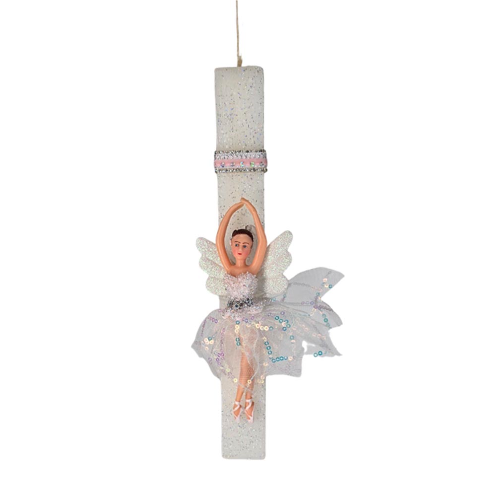 Χειροποίητη Αρωματική Λαμπάδα Με Glitter για Κορίτσι με Ξωτικό Μπαλαρίνα με Ασημένια Φούστα - 114085