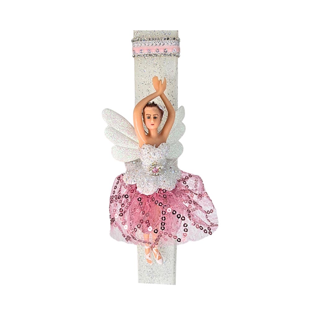 Χειροποίητη Αρωματική Λαμπάδα Με Glitter για Κορίτσι με Ξωτικό Μπαλαρίνα με Κόκκινη Φούστα - 1