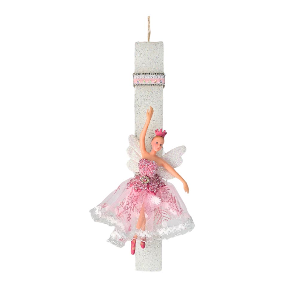 Χειροποίητη Αρωματική Λαμπάδα Με Glitter  για Κορίτσι με Ξωτικό Μπαλαρίνα με Ροζ Φούστα - 114097