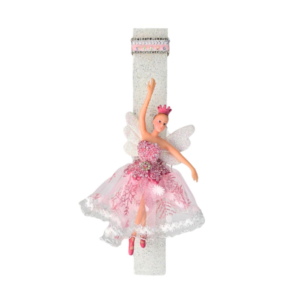 Χειροποίητη Αρωματική Λαμπάδα Με Glitter  για Κορίτσι με Ξωτικό Μπαλαρίνα με Ροζ Φούστα - 1