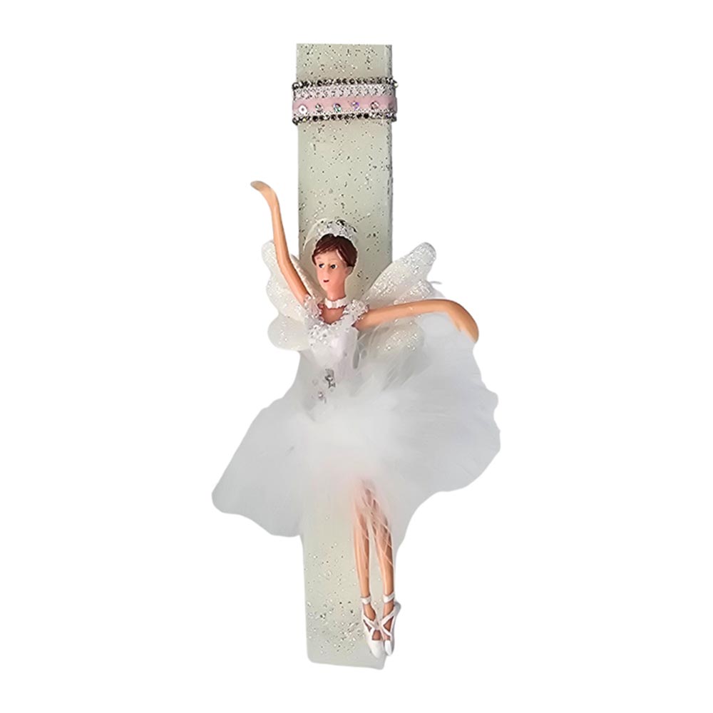 Χειροποίητη Αρωματική Λαμπάδα Με Glitter για Κορίτσι με Ξωτικό Μπαλαρίνα με Λευκή Φούστα - 1