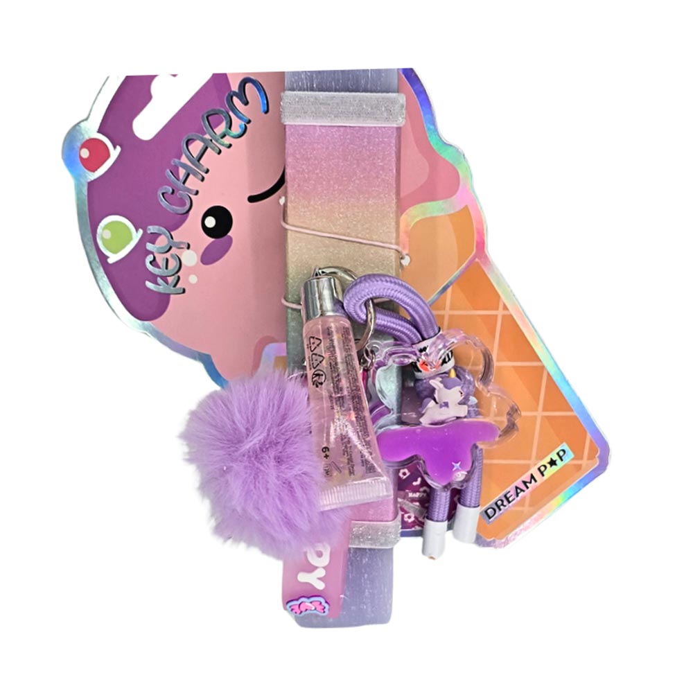 Χειροποίητη Αρωματική Λαμπάδα για Κορίτσι με Σετ Μπρελοκ, Lip Gloss Και Λιλά Γούνινο Pom Pom - 1