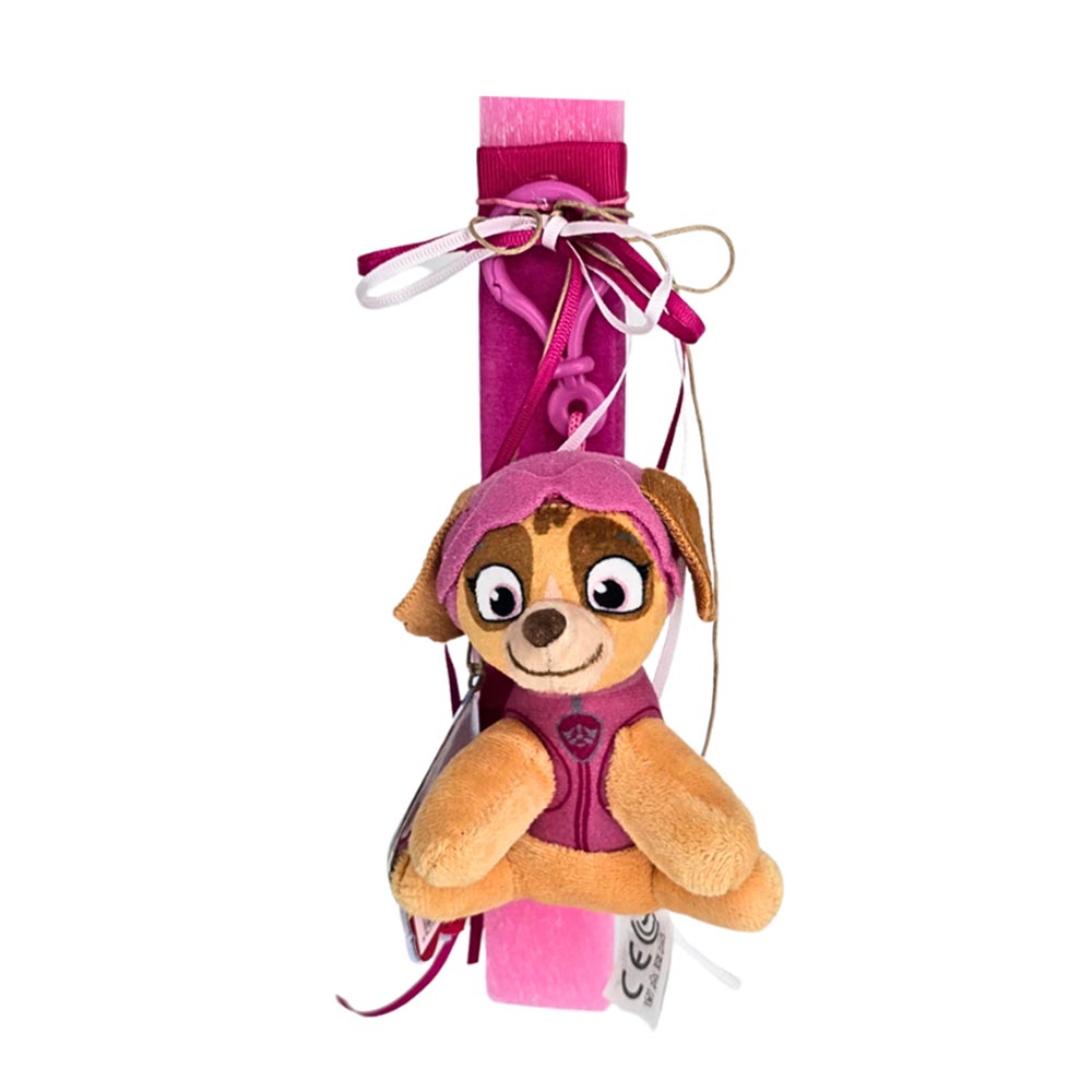 Χειροποίητη Αρωματική Λαμπάδα για Κορίτσι με Γνήσιο Λούτρινο Μπρελόκ Paw Patrol Skye10cm - 1