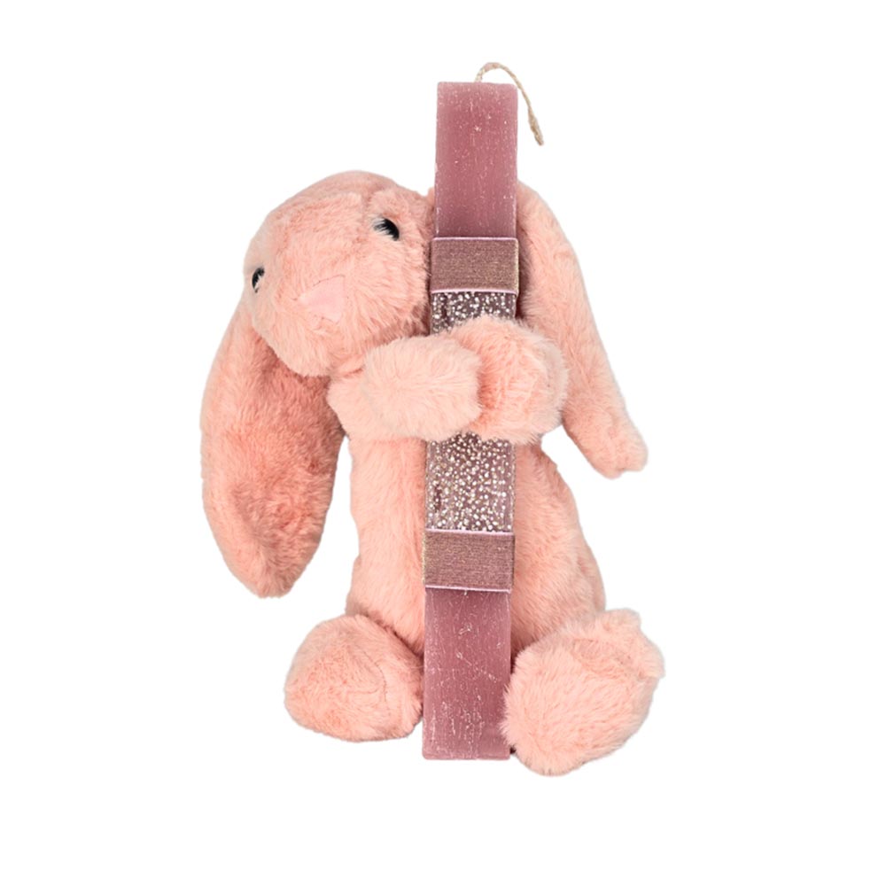 Χειροποίητη Αρωματική Λαμπάδα για Αγόρι Κορίτσι με Λούτρινο Ροζ Κουνέλι Αγκαλιάς - 114143