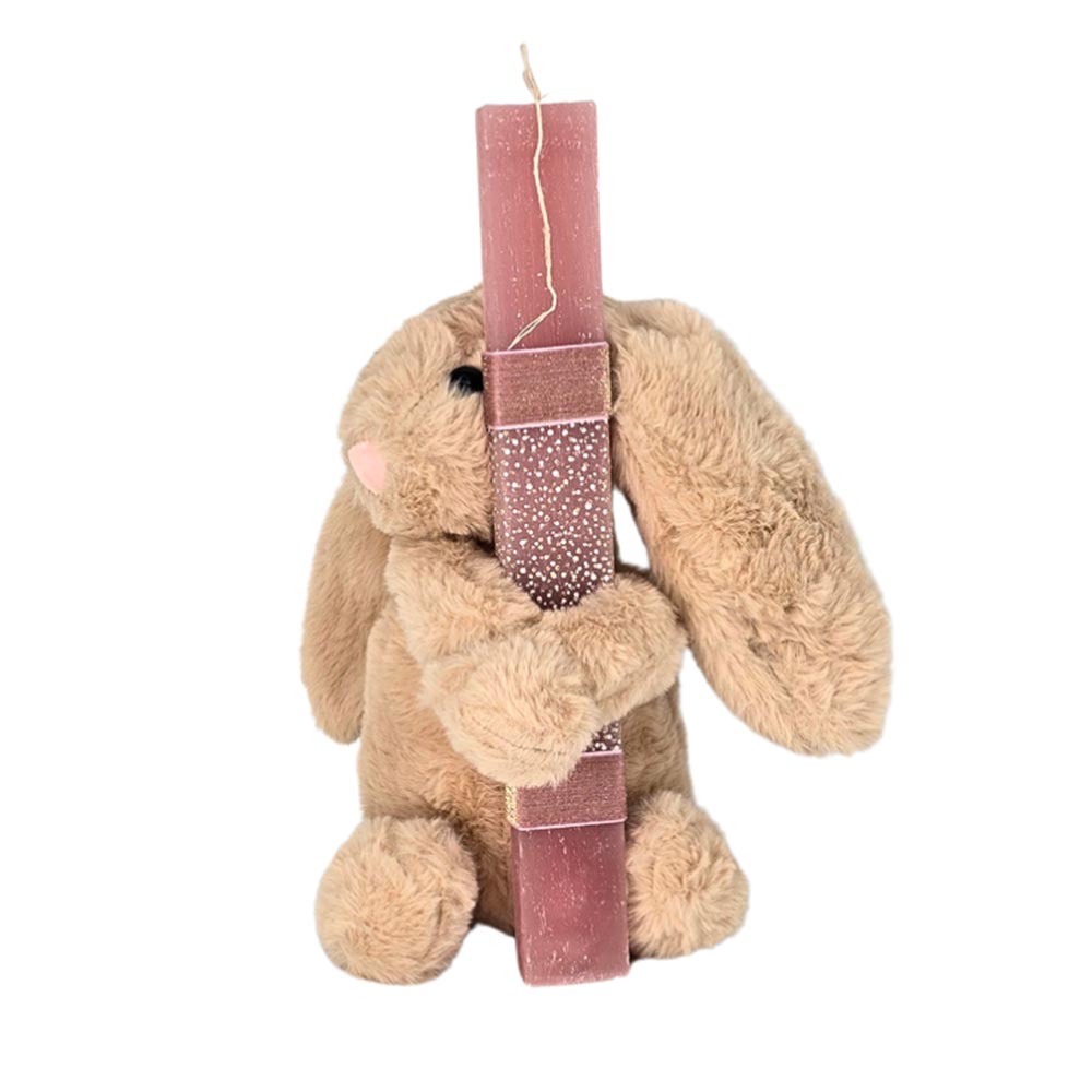 Χειροποίητη Αρωματική Λαμπάδα για Αγόρι Κορίτσι με Λούτρινο Καφέ Κουνέλι Αγκαλιάς - 114149