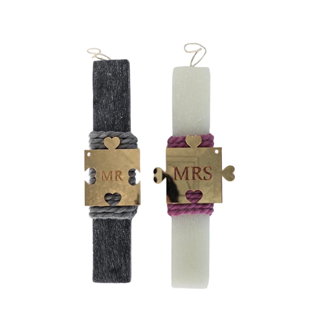 Σετ 2 Λαμπάδες για Ζευγάρι με Plexy Glass MR & MRs - 114219