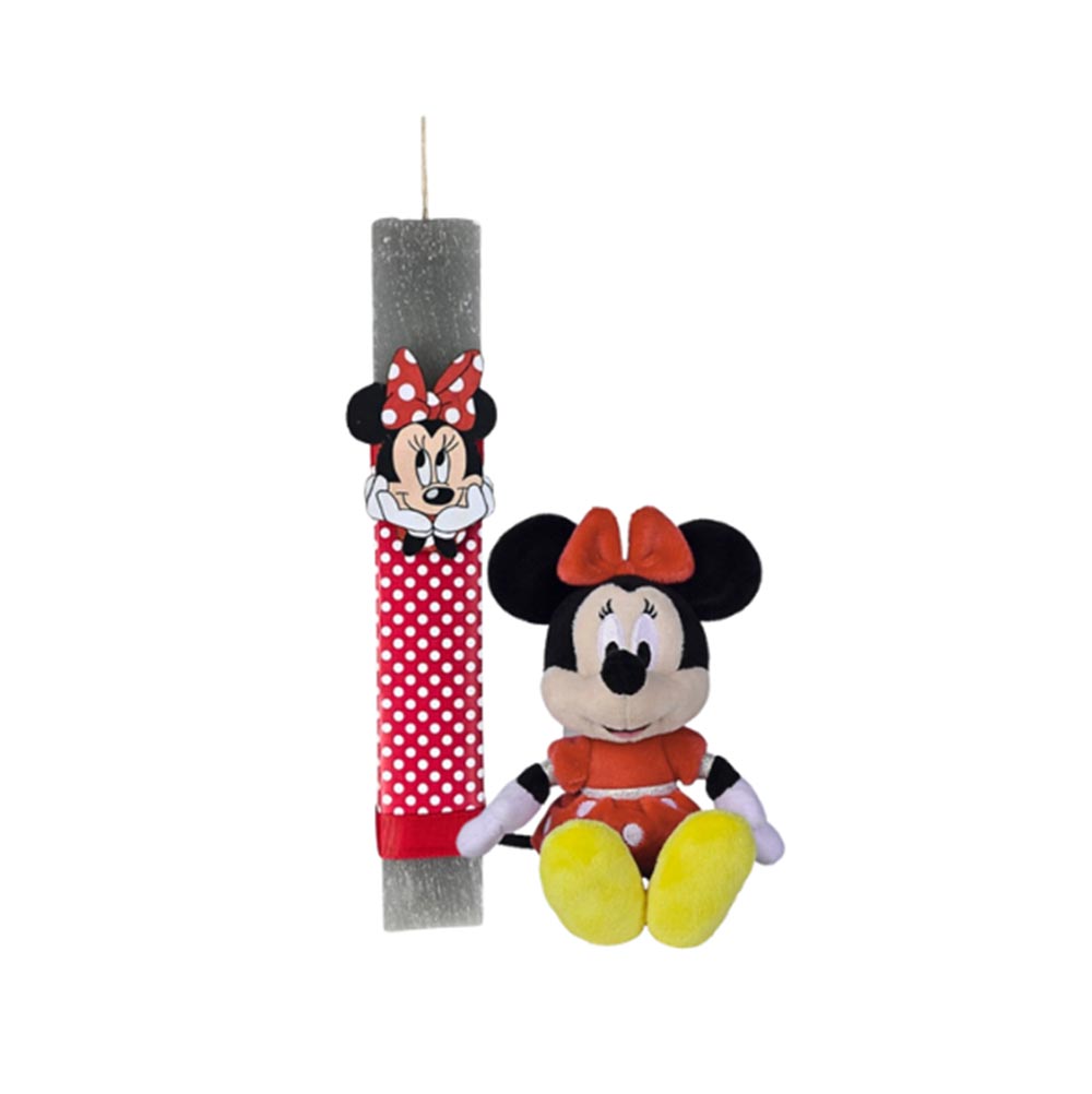 Χειροποίητη Αρωματική Λαμπάδα για Κορίτσι με Ξύλινο Μοτίφ και Λούτρινο Minnie 20cm - 114426